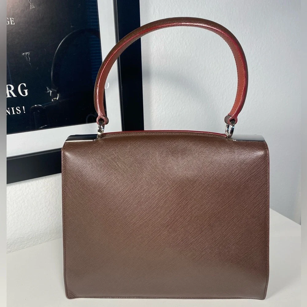 Rare Vintage Salvatore Ferragamo Double Gancini Large Saffiano Leather Bag - Picture 13 of 14